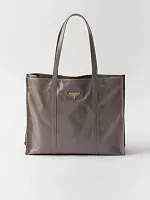 Prada Большая кожаная сумка-тоут Pewter - фото 1