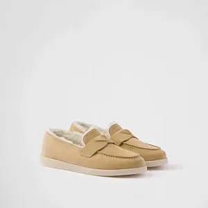 Prada Мокасины из замши теленка и овчины Ecru - фото 1
