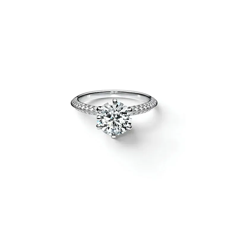 Помолвочное кольцо Tiffany Setting Engagement Ring with a Pave Diamond Band in Platinum - фото 1