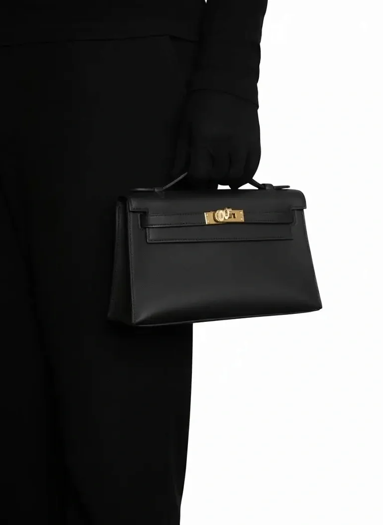 Сумка Hermes Pochette Kelly Mini Black Swift Gold Hardware - фото 2