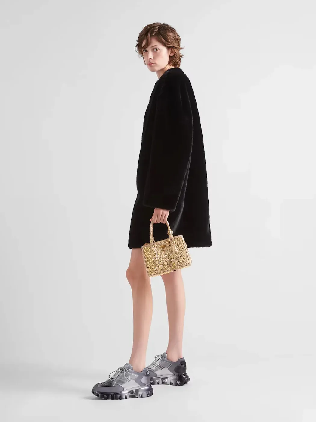 Prada Мини-сумка Galleria из атласа с кристаллами Platine - фото 9