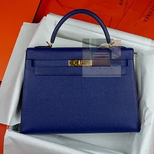 Hermès Kelly 32 Blue Encre Epsom Sellier Gold Hardware - фото 1