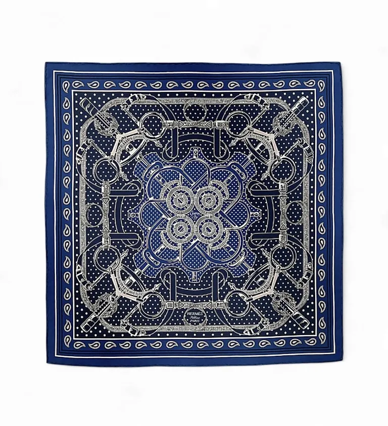 Шелковая бандана Eperon d'Or 55 Hermes Marine / Blanc / Noir - фото 1