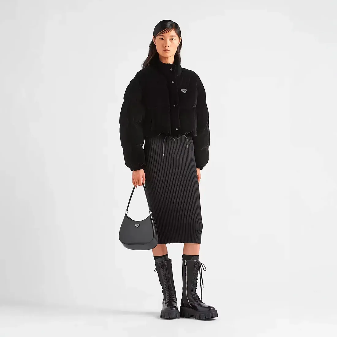 Prada Укороченный пуховик-трансформер из бархата - фото 2