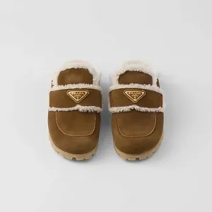 Prada Тапочки из замши теленка и овчины Cinnamon - фото 6