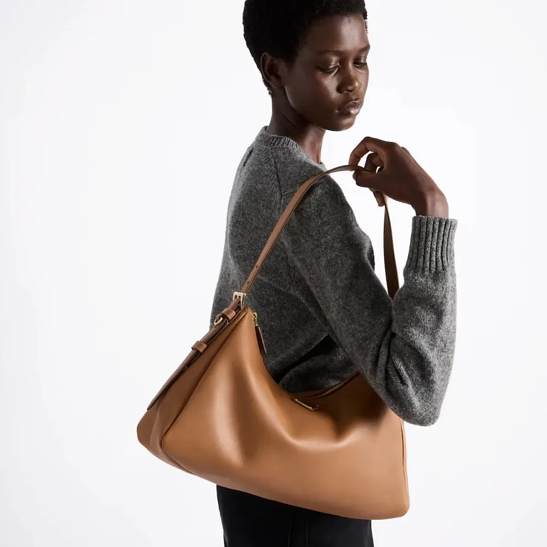 Prada Сумка на плечо Aimee Large из кожи Caramel - фото 2
