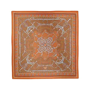 Hermès Шелковая бандана Eperon d'Or 55 Orange Cuit / Noisette / Blanc - фото 1