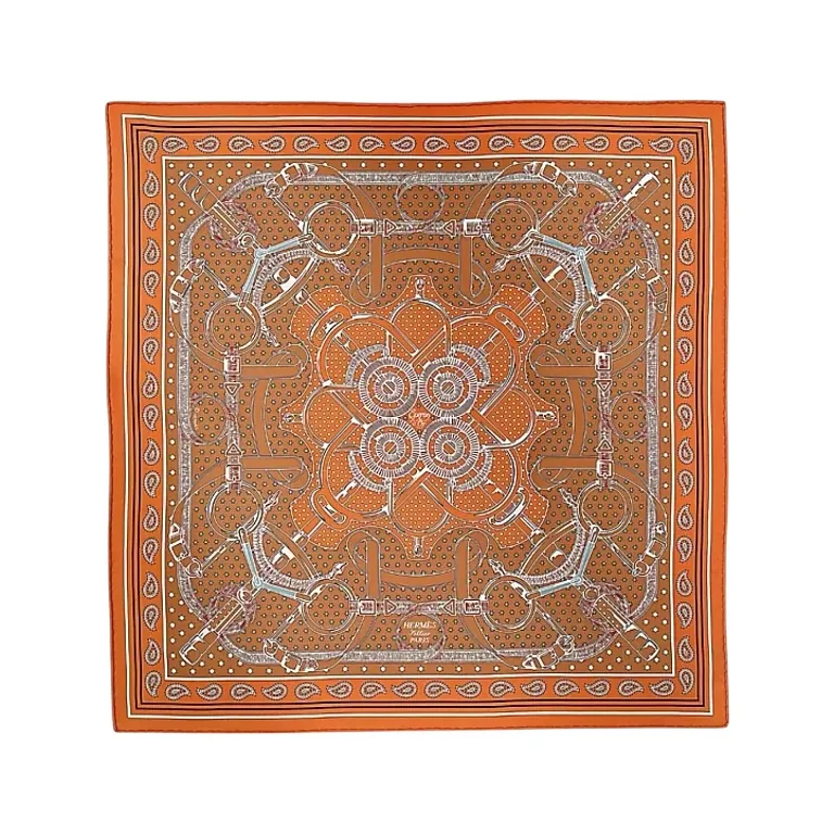 Шелковая бандана Eperon d'Or 55 Hermes Orange Cuit / Noisette / Blanc - фото 1