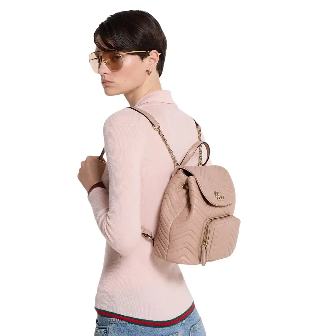 Gucci Рюкзак маленький GG Marmont Pink Beige - фото 2