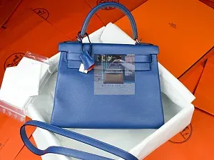 Hermès Kelly 28 Blue Brighton Capucine Evercolor Palladium Hardware - фото 1