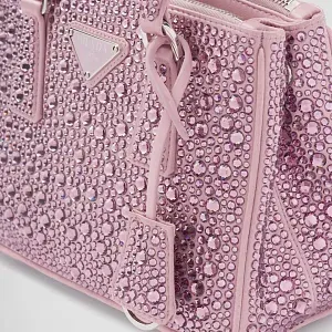 Prada Мини-сумка Galleria из атласа с кристаллами Alabaster Pink - фото 7