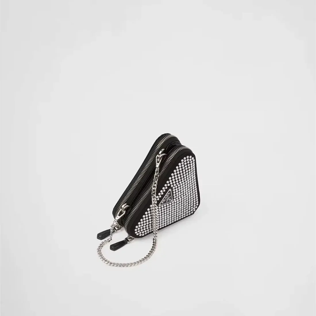 Prada Треугольная мини-сумка из атласа и кожи с декором Crystal - фото 2