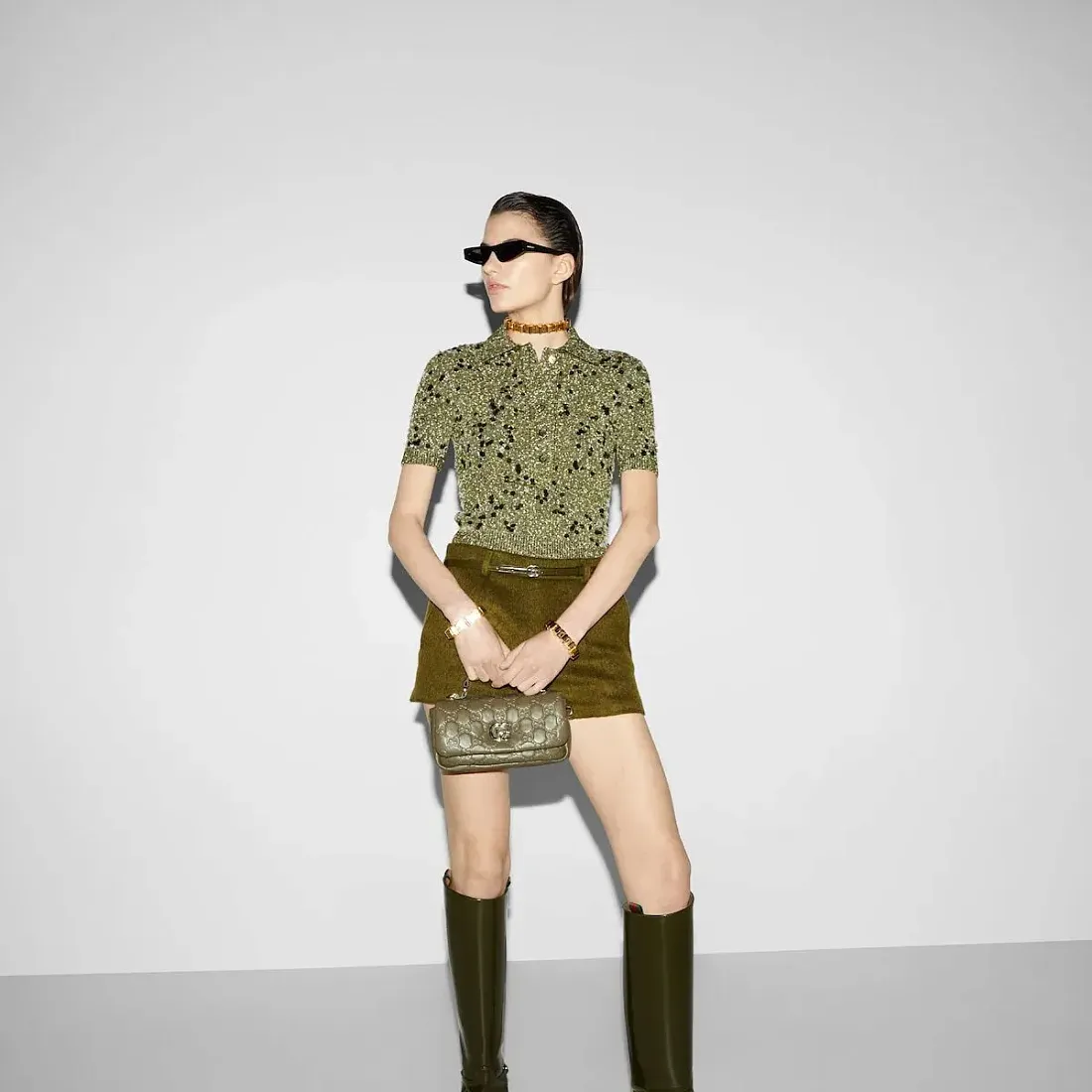 Gucci Мини-сумка с верхней ручкой GG Milano Green - фото 2