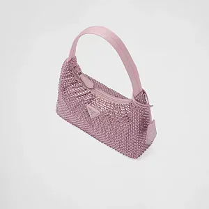 Prada Мини-сумка из сатина с кристаллами Alabaster Pink - фото 3