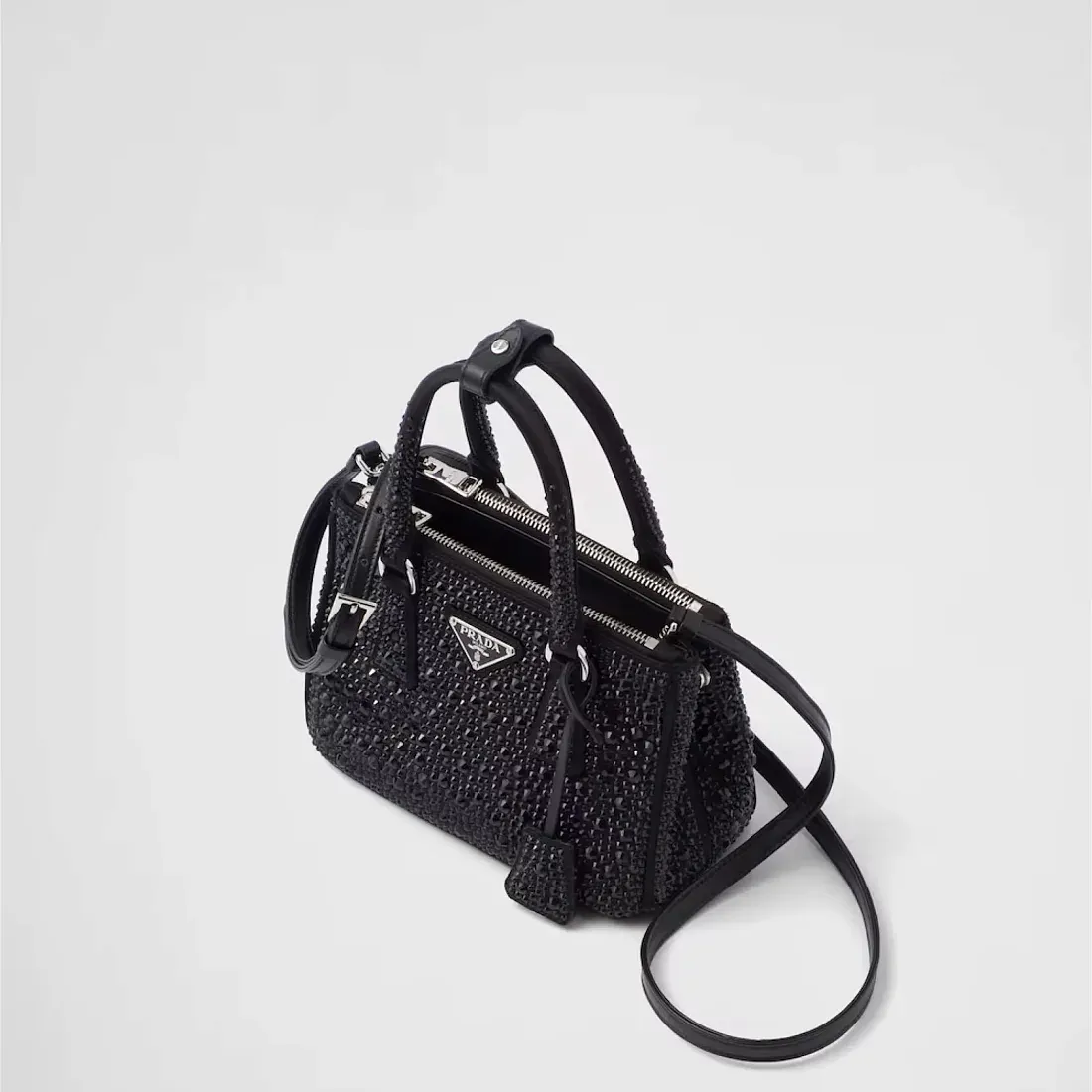 Prada Мини-сумка Galleria из атласа с кристаллами Black - фото 3