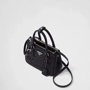 Prada Мини-сумка Galleria из атласа с кристаллами Black - фото 3
