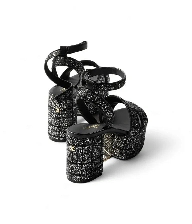 Твидовые сандалии Chanel Black / Silver - фото 2
