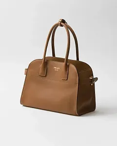 Prada Кожаная сумка-тоут среднего размера Caramel - фото 6