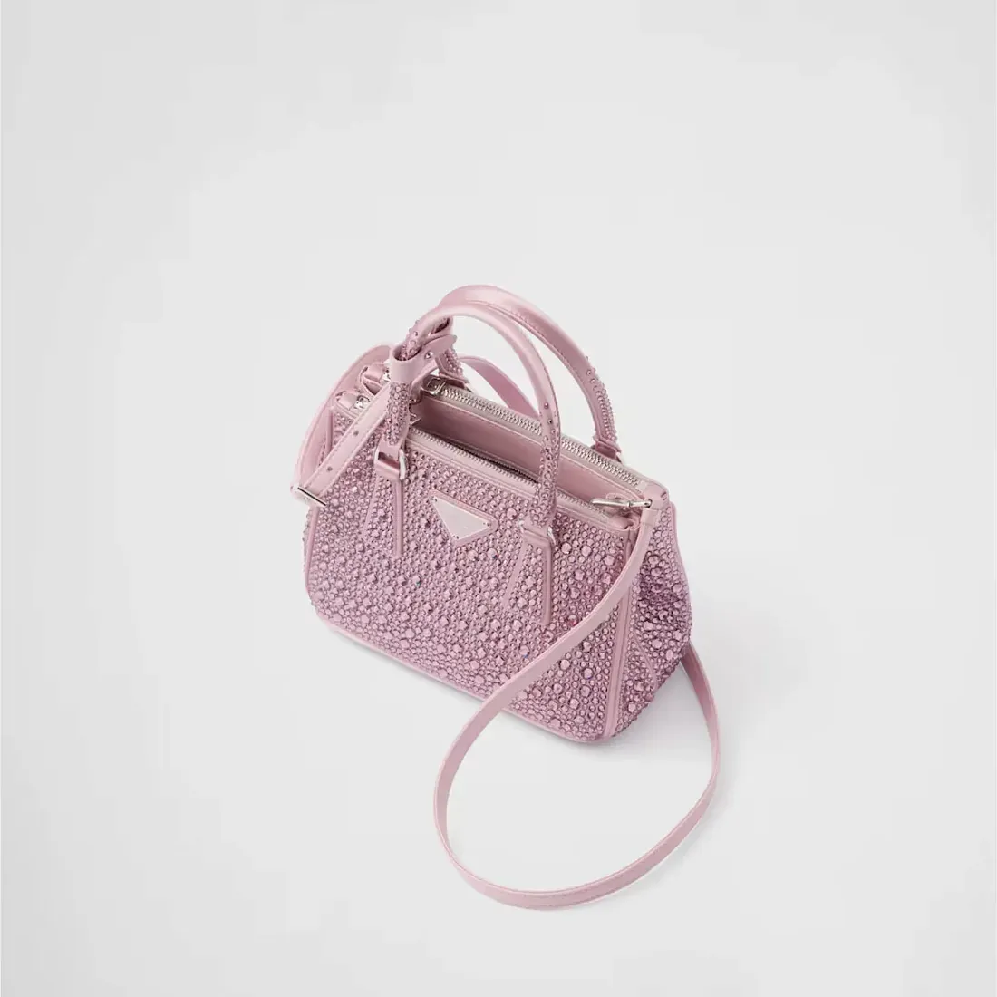 Prada Мини-сумка Galleria из атласа с кристаллами Alabaster Pink - фото 3