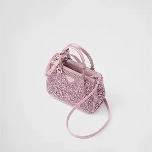 Prada Мини-сумка Galleria из атласа с кристаллами Alabaster Pink - фото 3