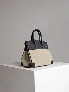 Hermès Cумка Birkin 30 Black Ficelle Toile Swift Palladium Hardware - фото 6