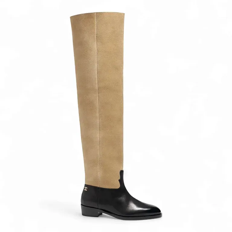 Велюровые ботфорты Chanel Beige/Black - фото 1