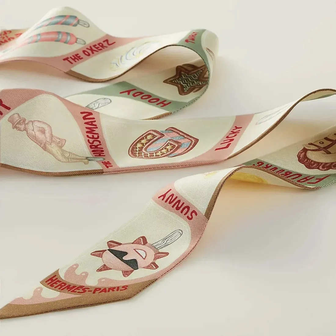 Hermès Шелковая лента Funny Ice Cream Twilly Beige / Creme / Vert Amande - фото 3