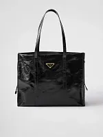 Prada Большая кожаная сумка-тоут Black - фото 1