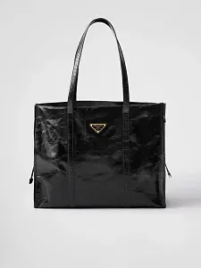 Prada Большая кожаная сумка-тоут Black - фото 1