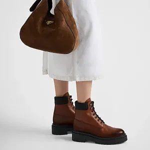Prada Ботинки из кожи и Re-Nylon Cognac - фото 2