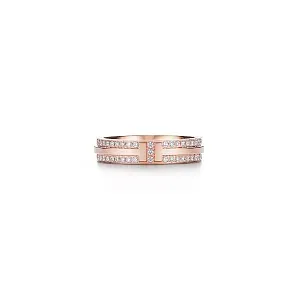 Tiffany & Co. Кольцо T Narrow Diamond Pave Ring Men Rose Gold - фото 1
