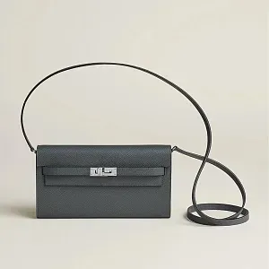 Hermès Кошелек Kelly To Go Gris Misty Jaune Milton Prunoir Epsom Palladium Hardware - фото 4