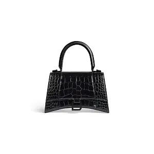 Balenciaga Сумка Hourglass Crocodile Embossed In Black маленького формата - фото 1