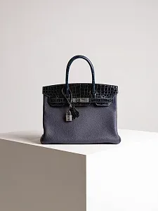 Hermès Cумка Birkin 30 Touch Bleu Nuit Togo Croco Nilo Lisse Palladium Hardware - фото 1