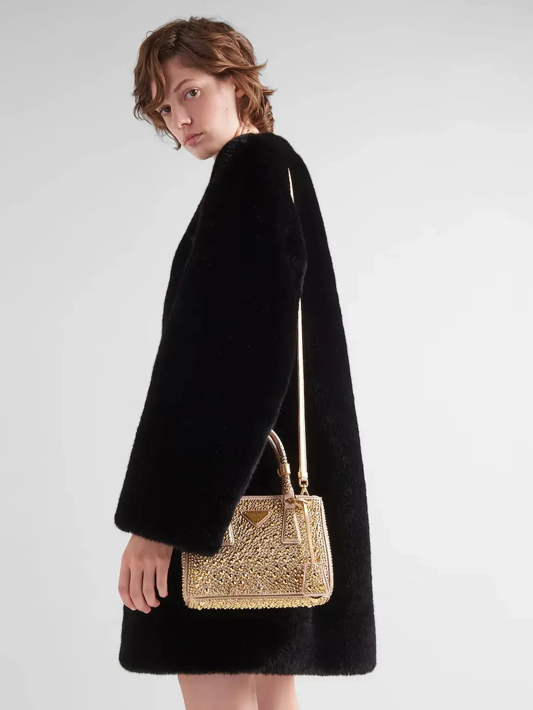 Prada Мини-сумка Galleria из атласа с кристаллами Platine - фото 2
