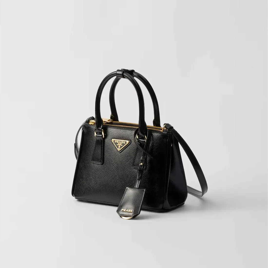 Prada Мини-сумка Galleria из лакированной сафьяновой кожи Black - фото 3