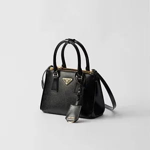 Prada Мини-сумка Galleria из лакированной сафьяновой кожи Black - фото 3
