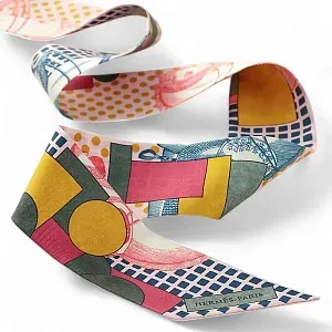 Hermès Шелковая лента Twilly Rose / Vert Amande / Ocre - фото 3