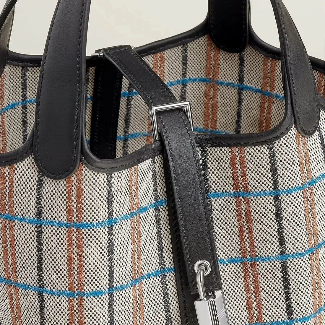 Hermès Сумка Picotin 18 Ecru Noir Fauve Bleu Zanzibar H Canvas Swift Palladium Hardware - фото 3