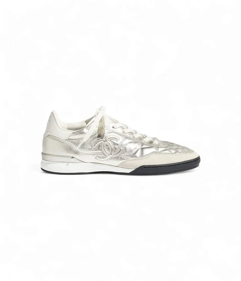 Кожаные кроссовки Chanel Silver/White - фото 1