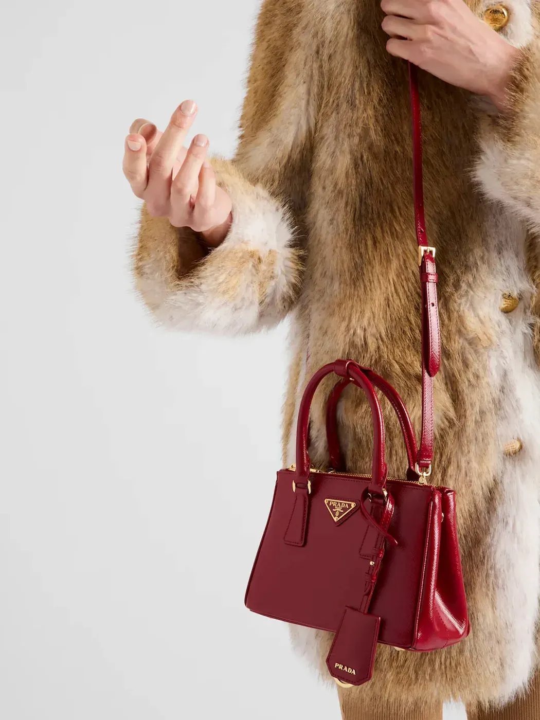 Prada Мини-сумка Galleria из лакированной сафьяновой кожи Cherry Red - фото 8