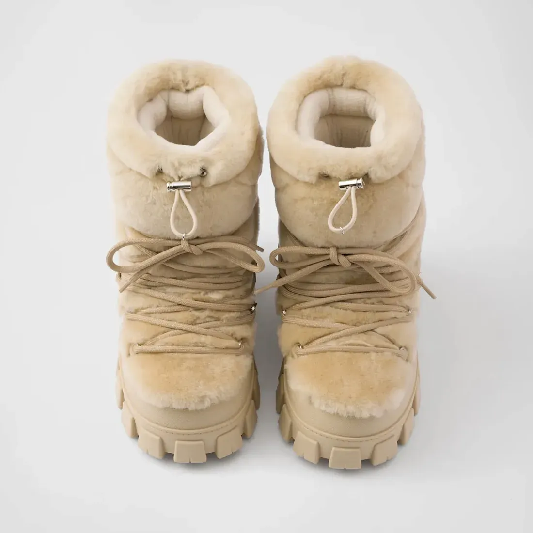 Prada Ботильоны apres-ski из овчины Ecru - фото 5