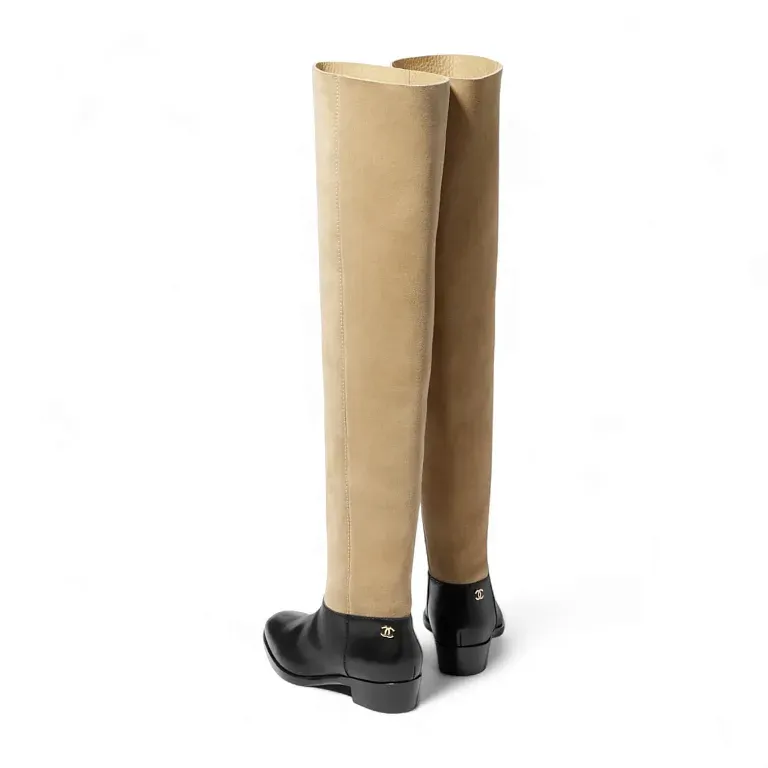 Велюровые ботфорты Chanel Beige/Black - фото 2