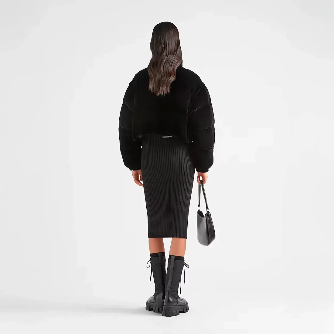 Prada Укороченный пуховик-трансформер из бархата - фото 4
