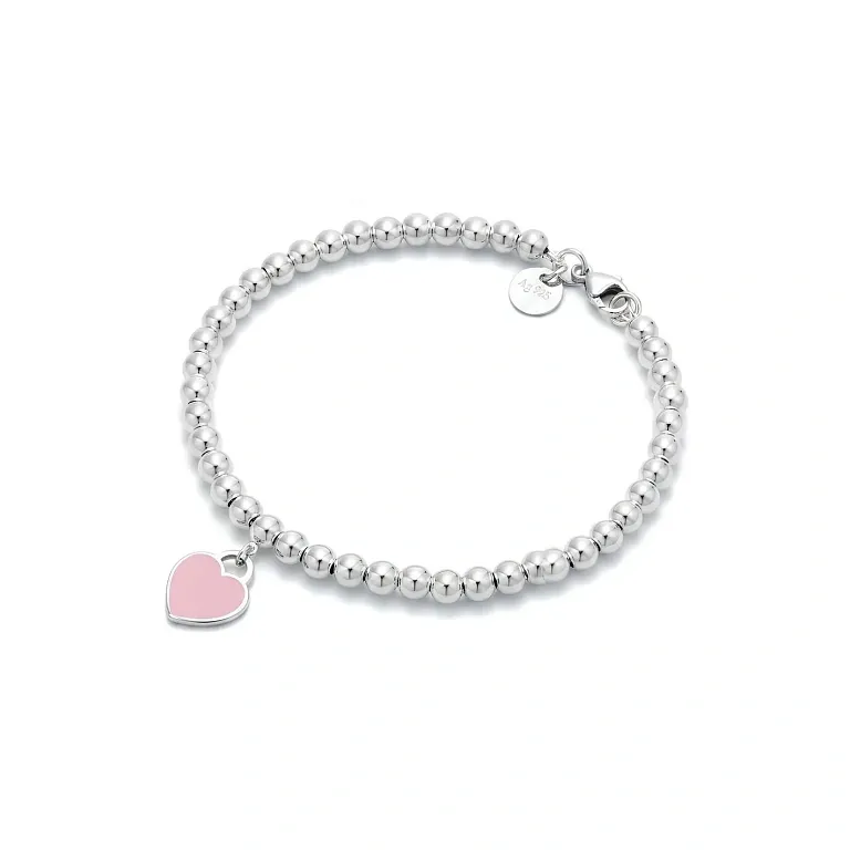 Браслет Tiffany Blue Heart Plaque Bead Bracelet Pink - фото 1