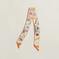 Hermès Шелковая лента Funny Ice Cream Twilly Orange / Creme / Beige - фото 1