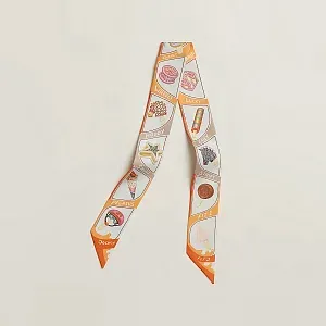 Hermès Шелковая лента Funny Ice Cream Twilly Orange / Creme / Beige - фото 1