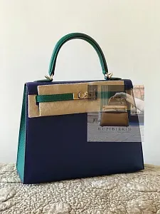 Hermès Kelly HSS 25 Blue Electric Malachite Epsom Sellier Gold Hardware - фото 3