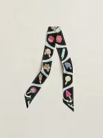 Hermès Шелковая лента Funny Ice Cream Twilly Black / Blanc / Multicolore - фото 1