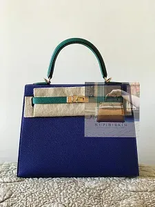 Hermès Kelly HSS 25 Blue Electric Malachite Epsom Sellier Gold Hardware - фото 1